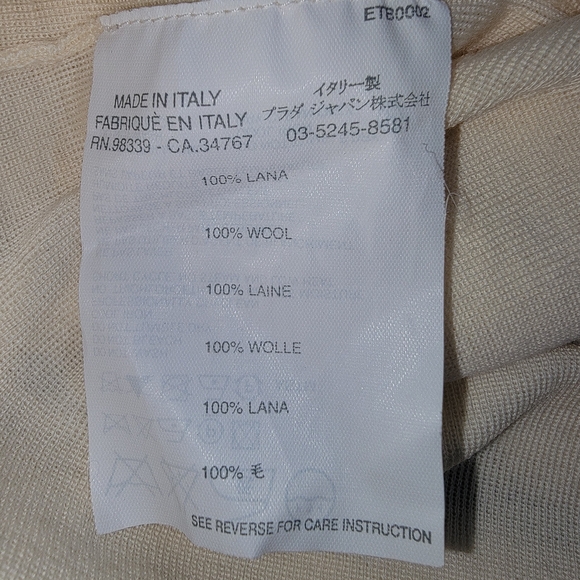 Prada Cream Plunge 3/4 Sleeve Blouse 100% Wool Size IT42 - Picture 5 of 5